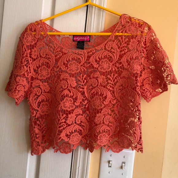 Peach lace long crop top - Picture 14 of 15